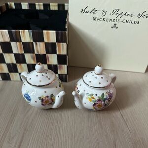 Mackenzie childs salt and pepper shaker "flower market teapot" set